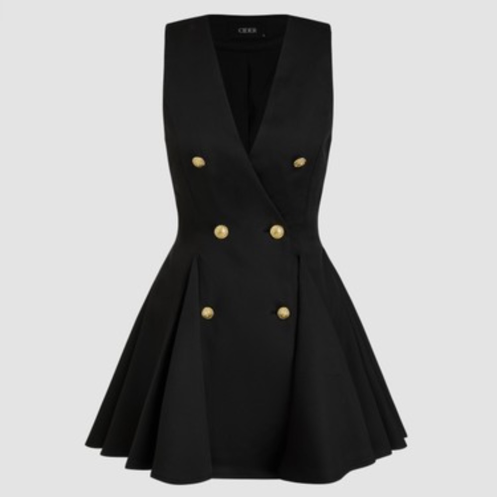 V-Neck Solid Button Ruffle Hem Mini Dress - image 1